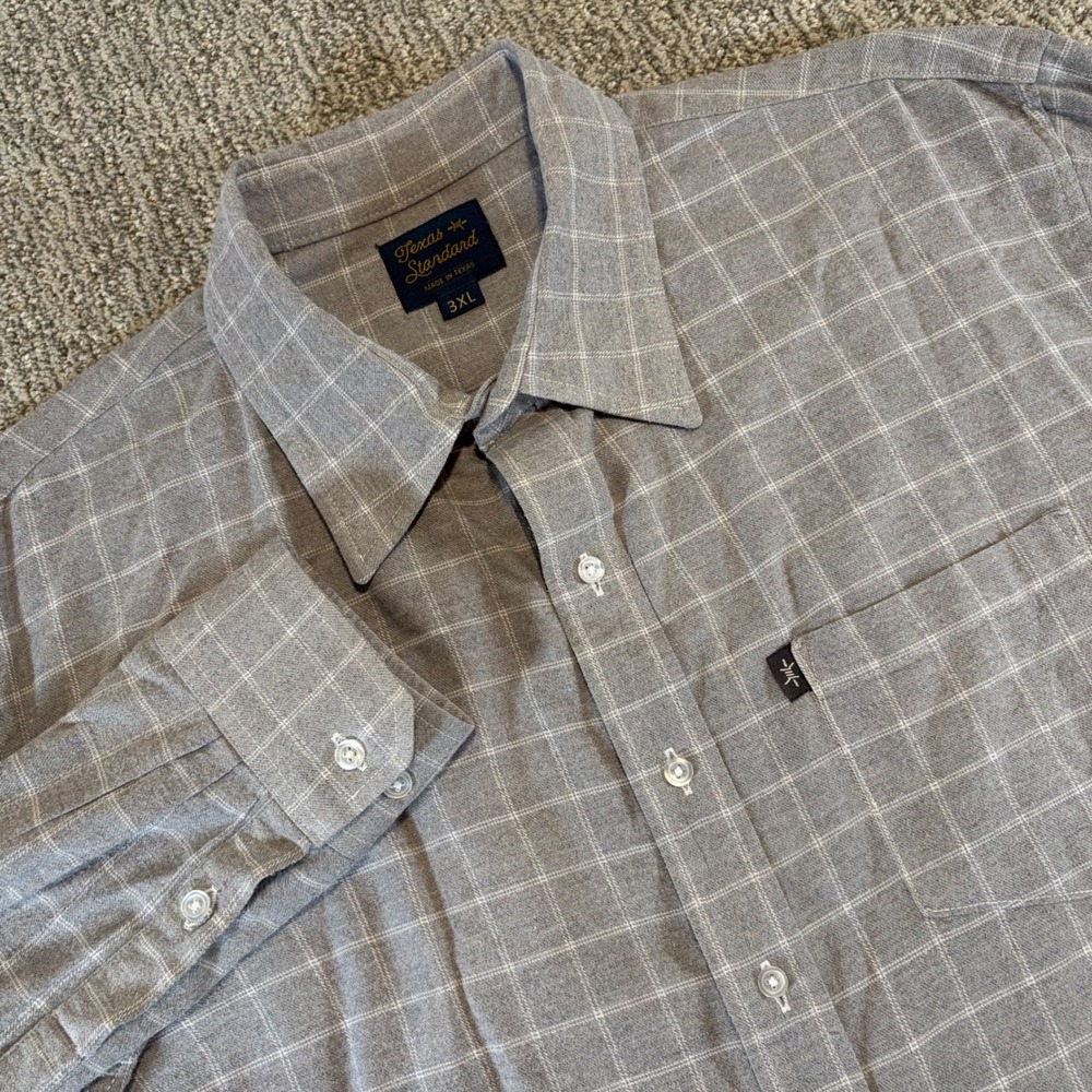 Texas‎ Standard Button Down Men 3XL Grey Windowpane Plaid Flannel Shirt
